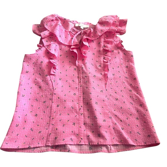 Loft Garden Ruffle tie neck shell-Medium - Picture 3 of 6